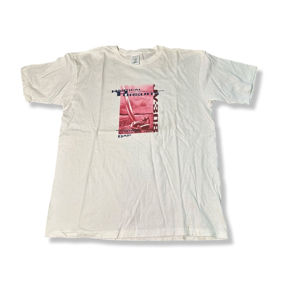 Gap VTG 90s T-Shirt Mens Large White Excellent Nautical Pursuit Graphic USA Made